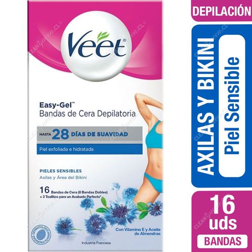 Bandas Depilatorias Axilas y Bikini Veet Piel Sensible 16 Unid