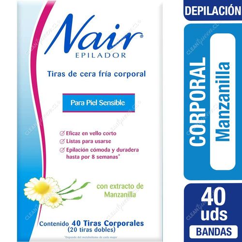 Bandas Depilatorias Corporales Piel Sensible Nair Manzanilla 40 Unid