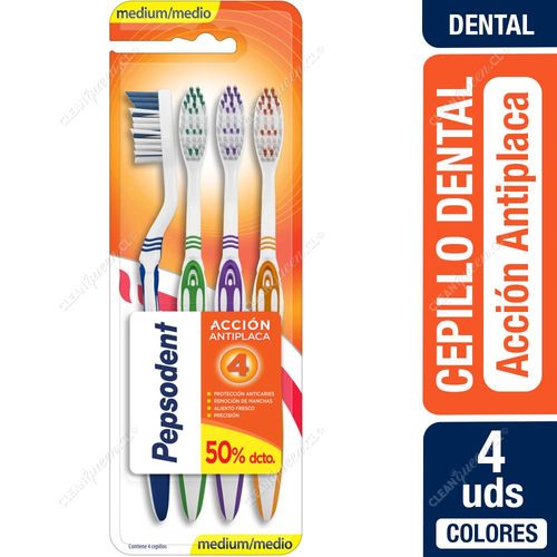 Cepillo Dental Pepsodent Acción Antiplaca 4 Unid