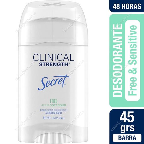 Desodorante Barra Secret Clinical Free & Sensitive Hipoalergénico 45 g