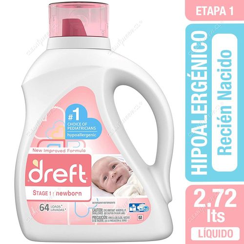 Detergente Líquido Hipoalergénico Dreft Etapa 1 - Recién Nacido 2.72 L