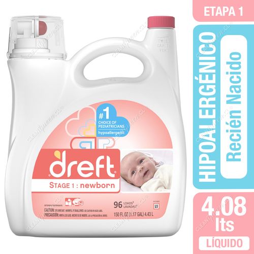 Detergente Líquido Hipoalergénico Dreft Etapa 1 - Recién Nacido 4.08 L