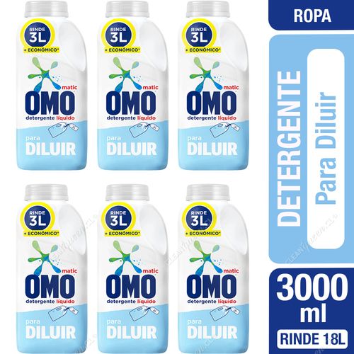 Detergente Líquido Omo Matic Para Diluir 6 x 500 ml Rinde 18 L