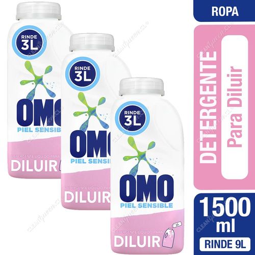 Detergente Líquido Omo Piel Sensible Para Diluir 3 x 500 ml Rinde 9 L