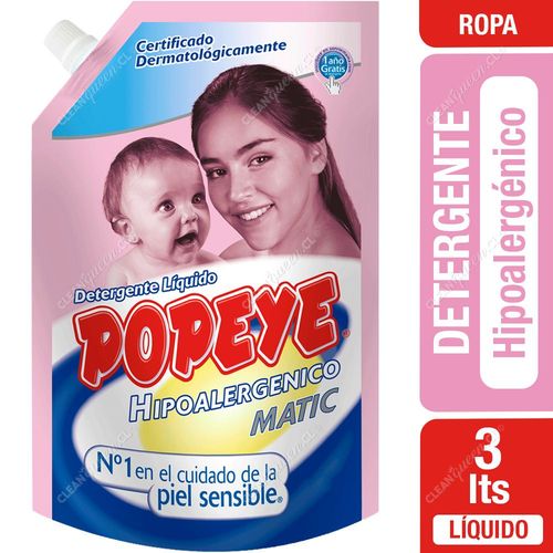 Detergente Líquido Popeye Hipoalergénico Doypack 3 L