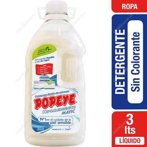 Detergente Líquido Sin Colorantes Popeye Hipoalergénico 3 L