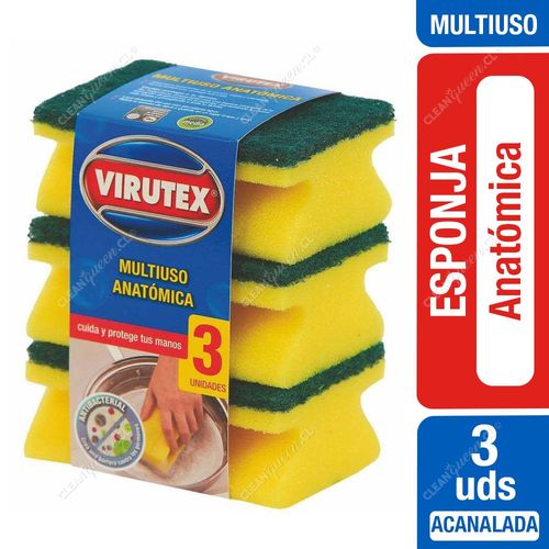 Esponja Acanalada Anatómica Virutex Antibacterial 3 Unid