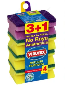 Esponja Acanalada Anatómica Virutex Antibacterial 4 Unid