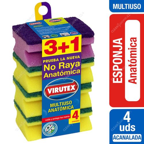 Esponja Acanalada Anatómica Virutex Antibacterial 4 Unid