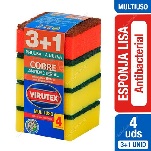 Esponja Lisa Multiuso + Antibacterial Virutex 4 Unid