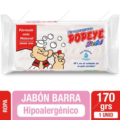 Jabón Barra para la Ropa Popeye Hipoalergénico Bebé 170 g