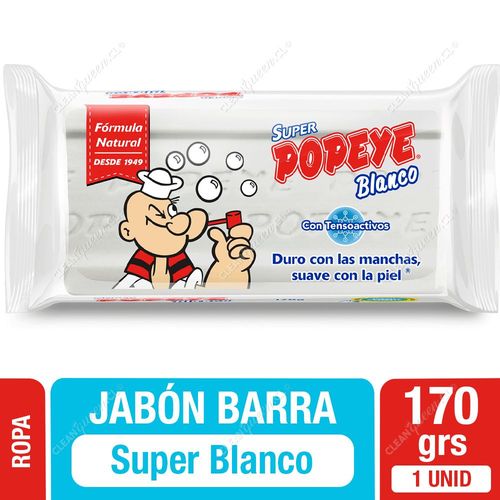 Jabón Barra para la Ropa Popeye Super Blanco 170 g