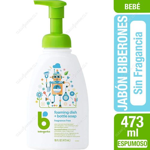 Jabón Espumoso Platos y Biberones Babyganics Sin Fragancia 473 ml