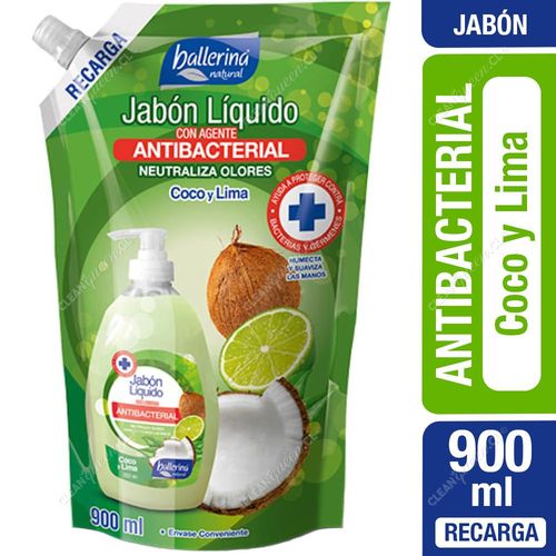 Jabón Líquido Antibacterial Ballerina Coco y Lima 900 ml Recarga