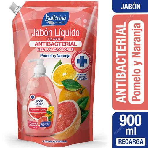 Jabón Líquido Antibacterial Ballerina Pomelo y Naranja 900 ml Recarga