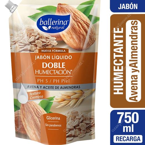 Jabón Líquido Doble Humectación Ballerina Avena y Aceite de Almendras Recarga 750 ml