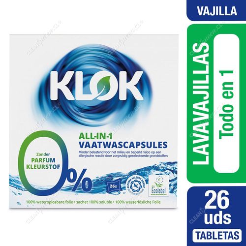 Lavavajilla Ecológico Klok Tabletas 26 Unid