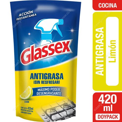 Limpiador Antigrasa Glassex Limón Doypack 420 ml