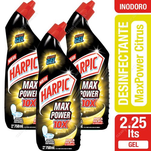 Limpiador Desinfectante Inodoro Harpic Max Power Citrus 3 x 750 ml