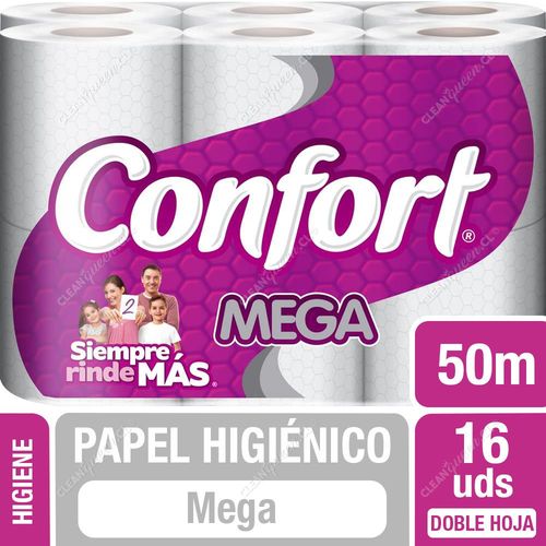 Papel Higiénico Confort Mega Doble Hoja 50 mts c/u 16 Unid