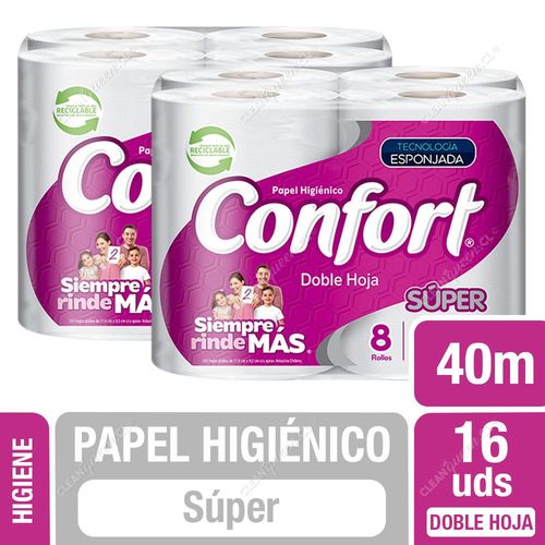 Papel Higiénico Confort Súper Doble Hoja 40 mts c/u 16 Unid