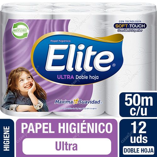 Papel Higiénico Elite Ultra Doble Hoja 12 Unid 50 mts c/u