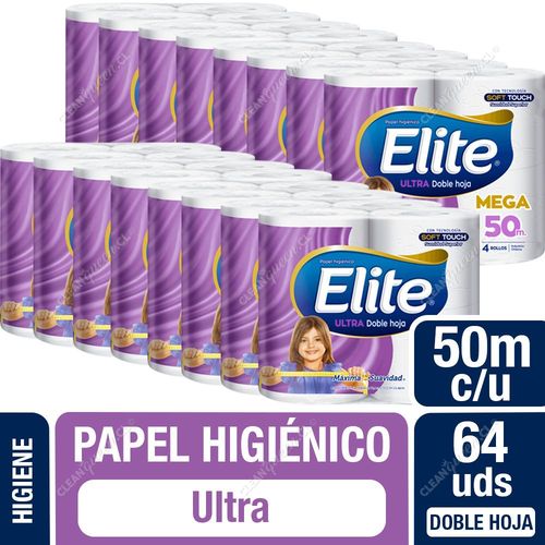 Papel Higiénico Elite Ultra Doble Hoja 64 Unid 50 mts c/u