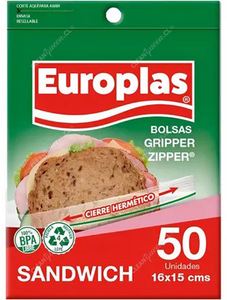 Europlas Bolsas Herméticas Gripper Zipper Sandwich 50 un