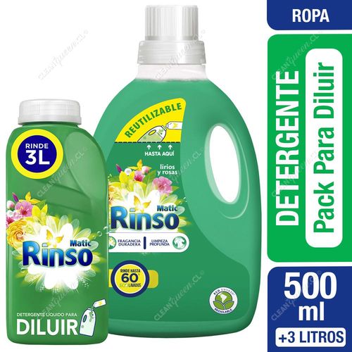 Rinso Pack Detergente Líquido Diluible 500 ml + 3 L