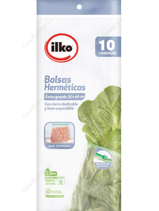 Bolsa Hermética Cierre Deslizable Extra Grande Ilko 35 x 40 cm 10 Unid