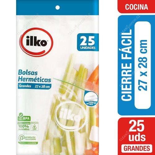 Ilko Bolsa Hermética Cierre Fácil Grande 27 x 28 cm 25 un