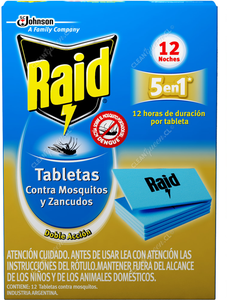 Raid Insecticida Tabletas Mosquitos y Zancudos 12 un