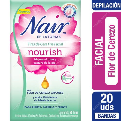 Nair Bandas Depilatorias Faciales Nourish Flor de Cerezo Japonés 20 un