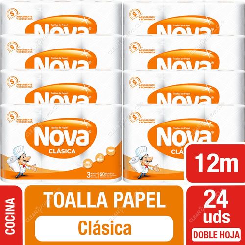 Nova Toalla de Papel Clásica Doble Hoja 12 m 8 x 3 un