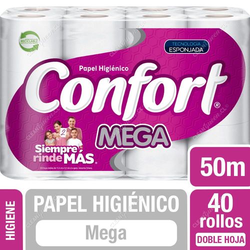 Confort Papel Higiénico Mega Doble Hoja 50 m 40 un