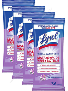 Lysol Toallitas Desinfectantes Wipes Biodegradables Brisa de la Mañana 4 x 36 un