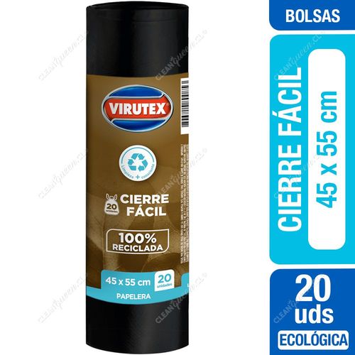 Virutex Bolsas de Basura Ecológicas Papelera Cierre Fácil 45 x 55 cm 20 un