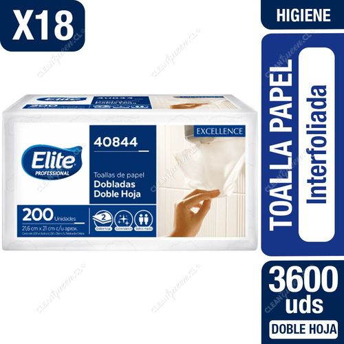 Elite Toalla Papel Professional Interfoliada Doble Hoja 18 x 200 un