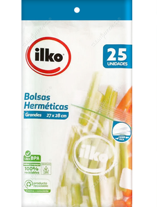 Ilko Bolsa Hermética Cierre Fácil Grande 27 x 28 cm 25 un
