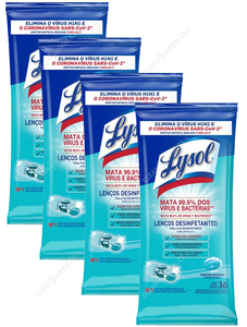 Lysol Toallitas Desinfectantes Wipes Biodegradables Ocean Fresh 4 x 36 un