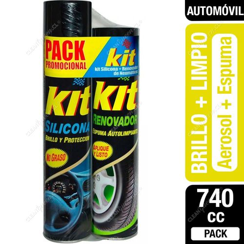 Kit Silicona Aerosol 420 cc + Renovador Espuma 360 cc Automóvil Pack