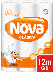 Nova Toalla de Papel Clásica Doble Hoja 12 m 12 un
