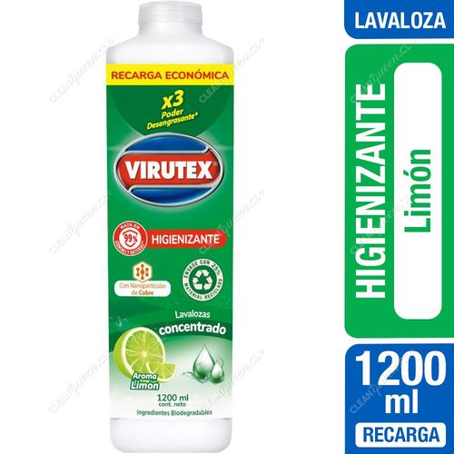 Virutex Lavaloza Higienizante Limón Recarga 1200 ml