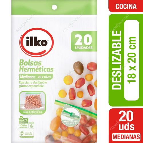 Ilko Bolsa Hermética Cierre Deslizable Mediana 18 x 20 cm 20 un