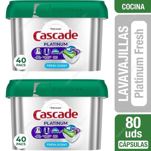 Cascade Detergente Lavavajillas Cápsulas Platinum Fresh 2 x 40 un