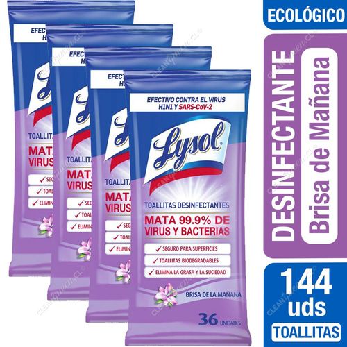 Lysol Toallitas Desinfectantes Wipes Biodegradables Brisa de la Mañana 4 x 36 un
