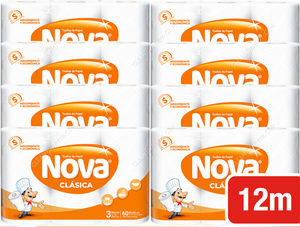 Nova Toalla de Papel Clásica Doble Hoja 12 m 8 x 3 un