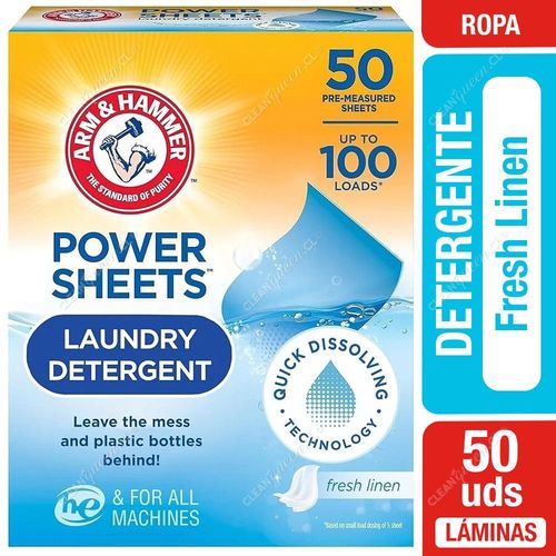 Hammer Detergente Láminas Power Sheets Arm & Fresh Linen 50 un