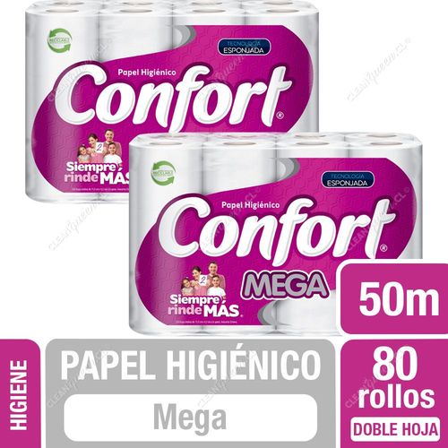 Papel Higiénico Confort Mega Doble Hoja 50 m 80 un
