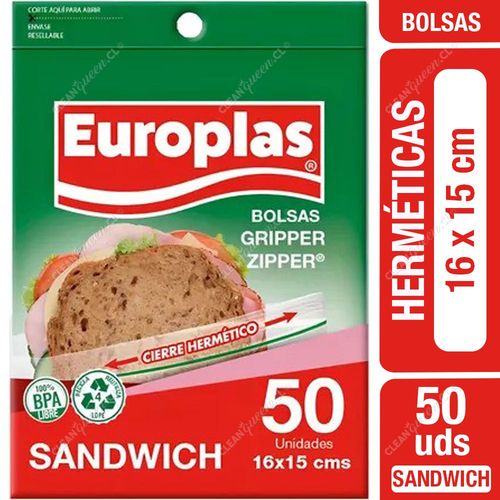 Europlas Bolsas Herméticas Gripper Zipper Sandwich 50 un